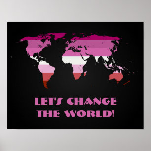 Lipstick lesbian pride world map poster