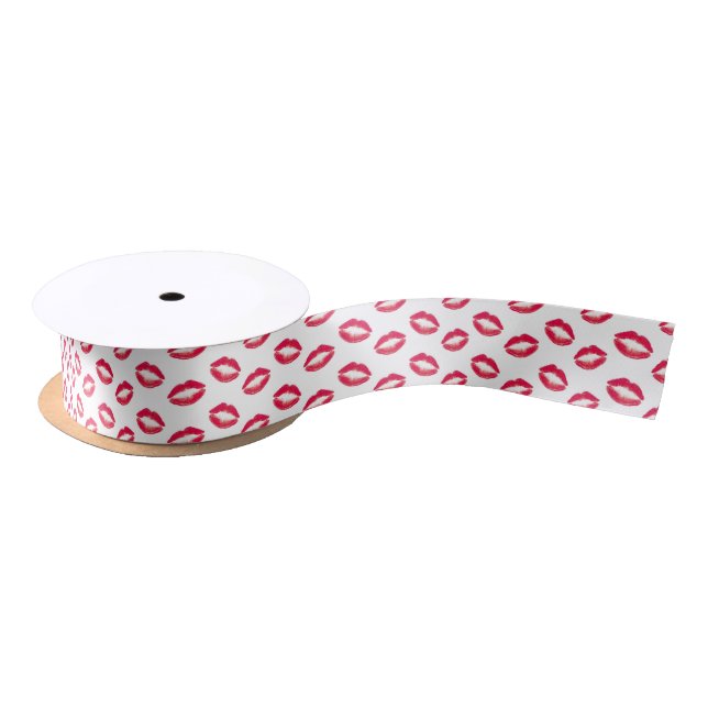 Lipstick Pink Kisses Satin Ribbon (Spool)