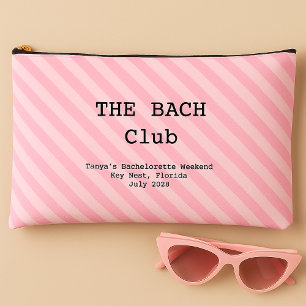 Lipstick Pink Striped Bridesmaid Bachelorette Accessory Pouch