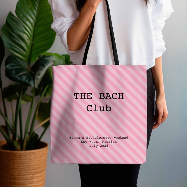 Lipstick Pink Striped Bridesmaid Bachelorette Tote Bag (Creator Uploaded)