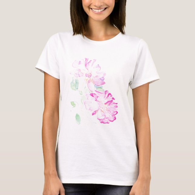 Lipstick Pink Watercolour Roses T-Shirt (Front)