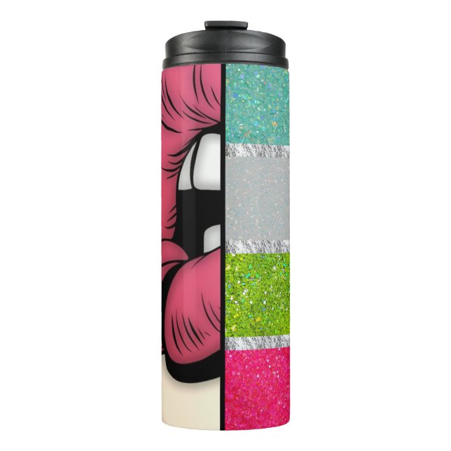 Lipstick Pop Art | Faux Glitter Thermal Tumbler (Front)