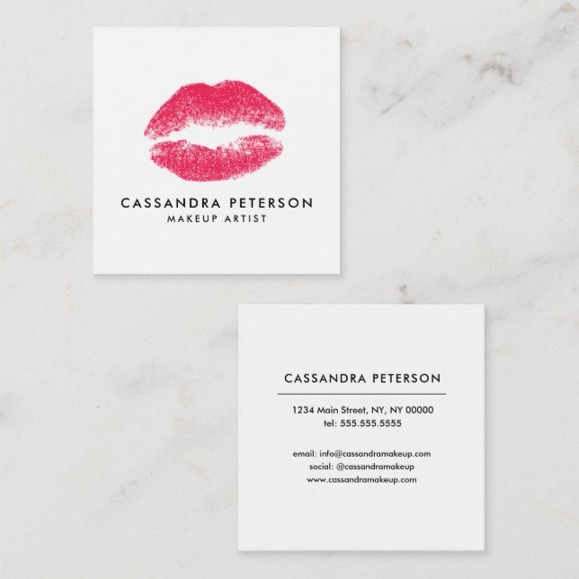 Lipstick Print Makeup Artist Minimalist Square Square Business Card (Front/Back)