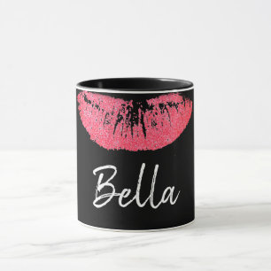 Lipstick print pink lip stain black and white  mug