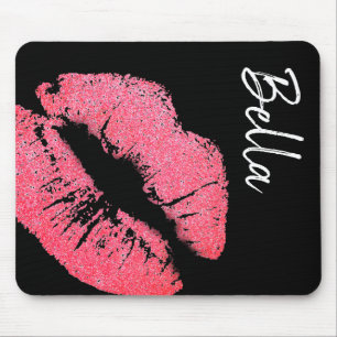 Lipstick print pink lip stain black white cute mouse pad