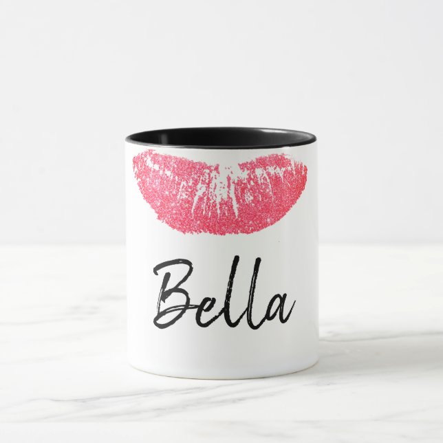 Lipstick print pink lip stain mug (Center)