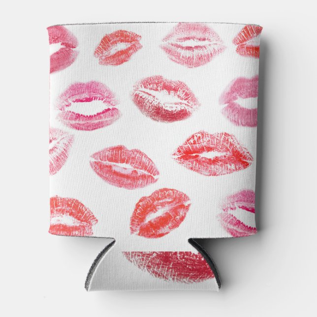Lipstick prints: diverse women's lips. can cooler (Front)