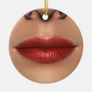 Lipstick Red Female Lips Close up Ceramic Tree Decoration