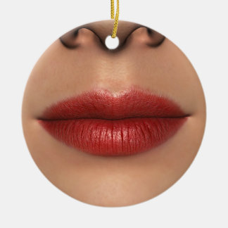 Lipstick Red Female Lips Close up Ceramic Tree Decoration