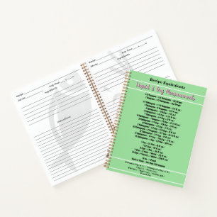 Liquid and Dry Recipe Measurements Mint Green Pink Notebook