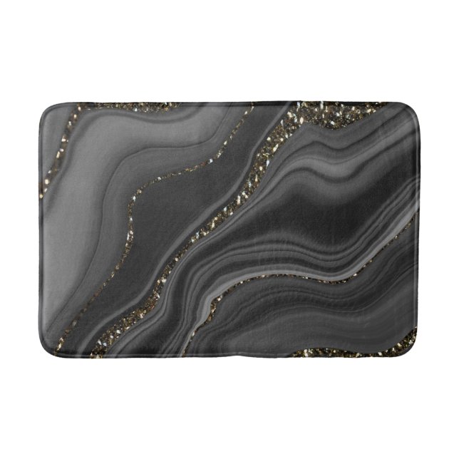 Liquid Black Grey White Agate Glitter Dream #2 Bath Mat (Front)