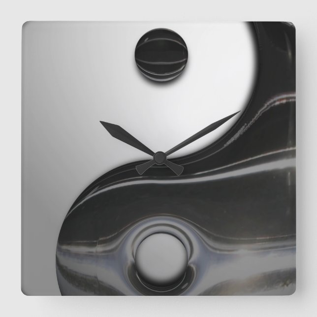 Liquid Black Yin Yang (Customisable) Square Wall Clock (Front)