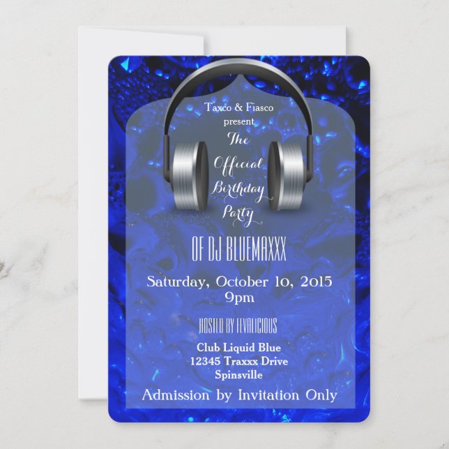 Liquid Blue DJ Party Invitations (Front)