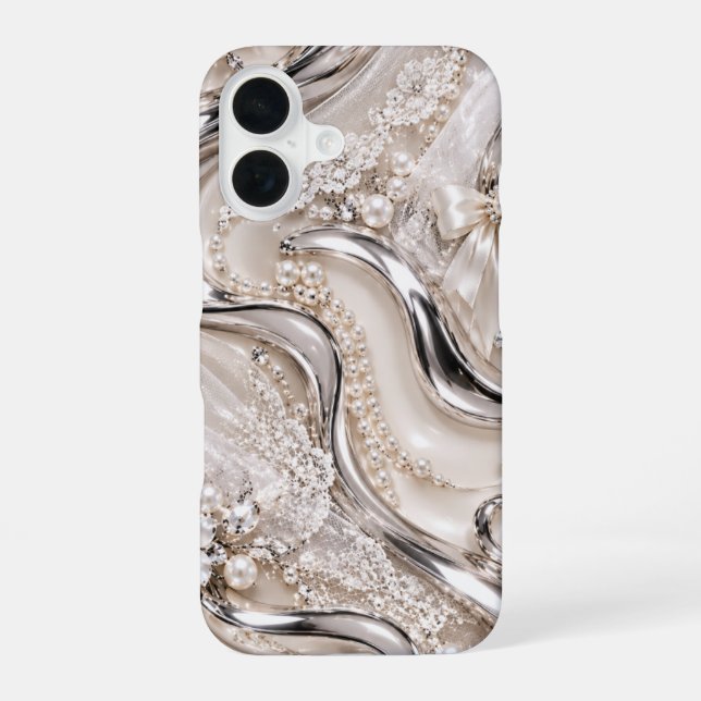 Liquid chrome cute design iPhone 16 case (Back)