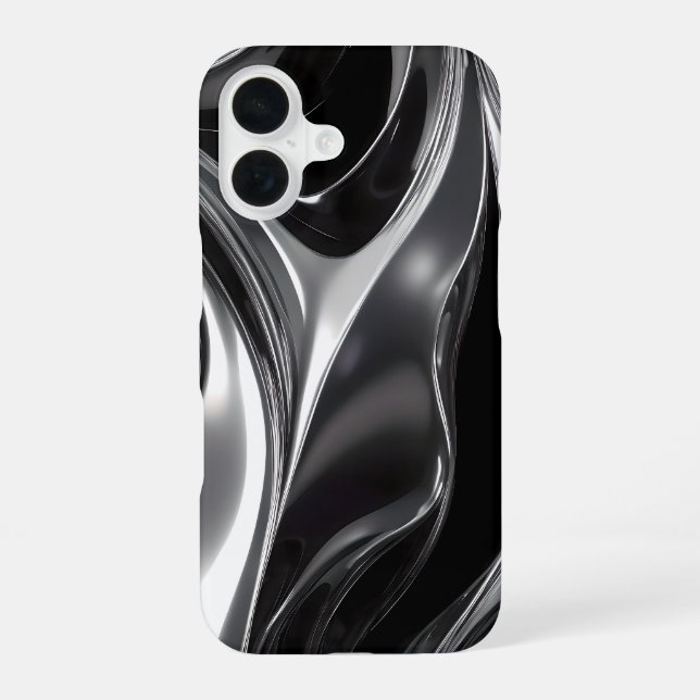 Liquid Chrome Flow – Abstract Metallic Texture iPhone 16 Case (Back)