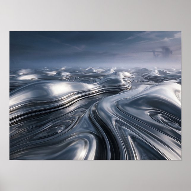 Liquid Chrome Metallic Landscape Poster (Front)