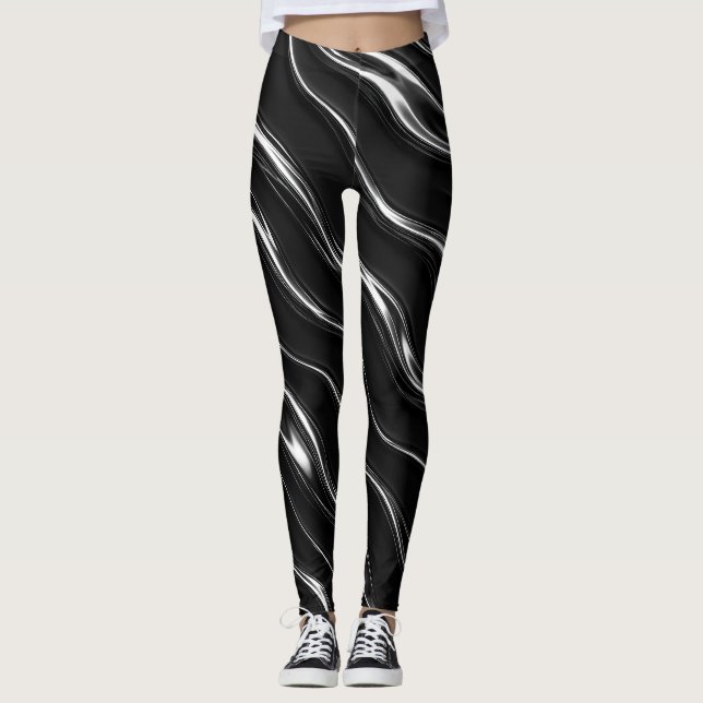 Liquid Chrome Motion Pattern | Futuristic Women’s  Leggings (Front)