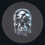 Liquid Chrome Silver Drip Skull Halloween Party Classic Round Sticker<br><div class="desc">customise with any text.</div>