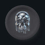 Liquid Chrome Silver Drip Skull Halloween Party Paper Plate<br><div class="desc">Customise with any text. Matching items are available.</div>