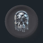 Liquid Chrome Silver Drip Skull Halloween Party Paper Plate<br><div class="desc">Customise with any text. Matching items are available.</div>