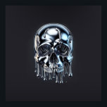 Liquid Chrome Silver Drip Skull Halloween Party Poster<br><div class="desc">Customise with any text. Matching items are available.</div>