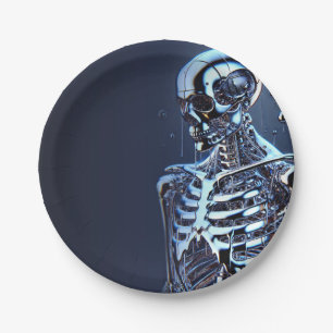 Liquid Chrome Silver Skeleton Robot Birthday Party Paper Plate