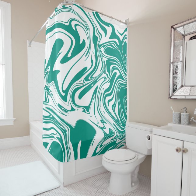 Liquid Contemporary Teal Marble Swirls Lava Lamp Shower Curtain (In Situ)