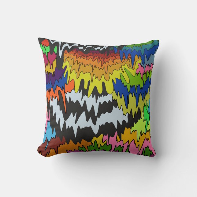 Liquid Drip Colourful Groovy Stripe Trippy Pattern Cushion (Front)