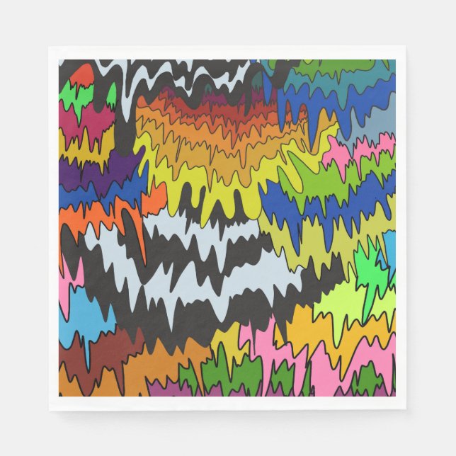 Liquid Drip Colourful Groovy Stripe Trippy Pattern Napkin (Front)