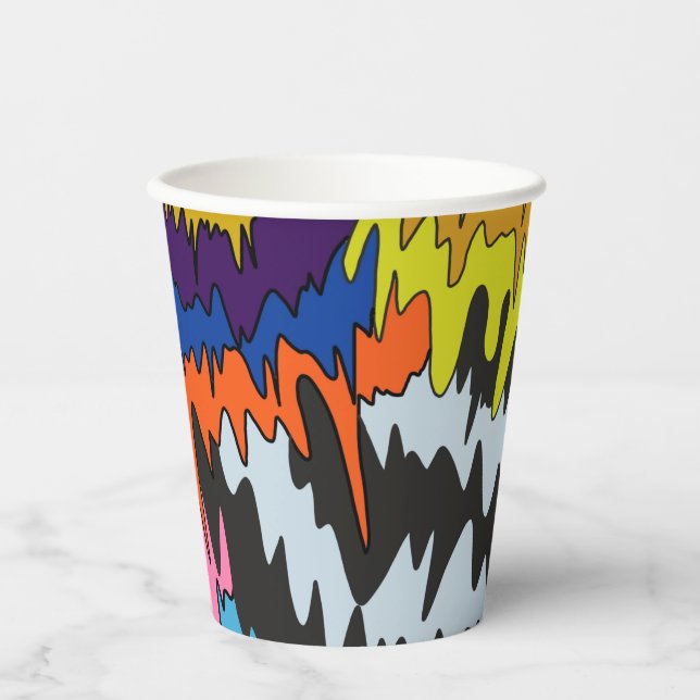 Liquid Drip Colourful Groovy Stripe Trippy Pattern Paper Cups (Front)