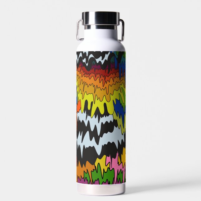 Liquid Drip Colourful Groovy Stripe Trippy Pattern Water Bottle (Front)