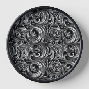 Liquid Elegance - Metallic Black liquid pattern Clock