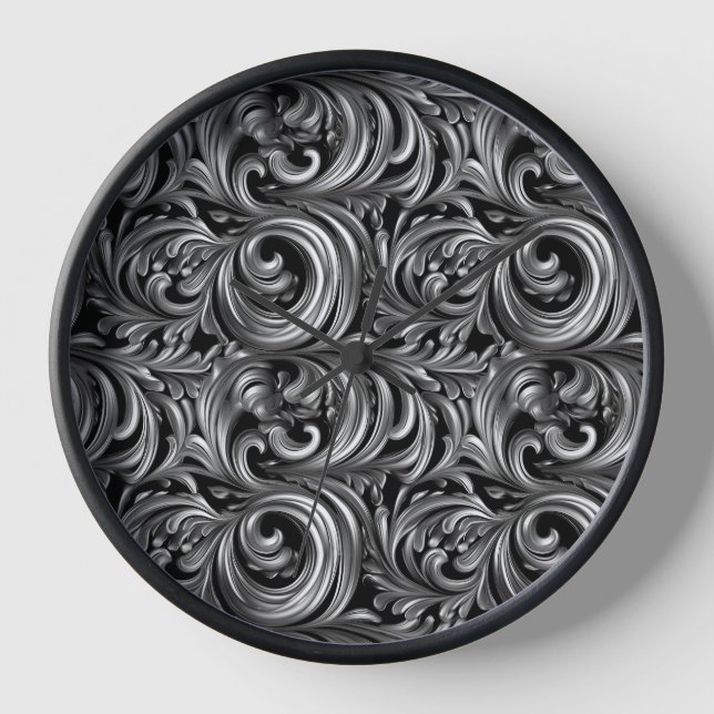 Liquid Elegance - Metallic Black liquid pattern Clock (Front)