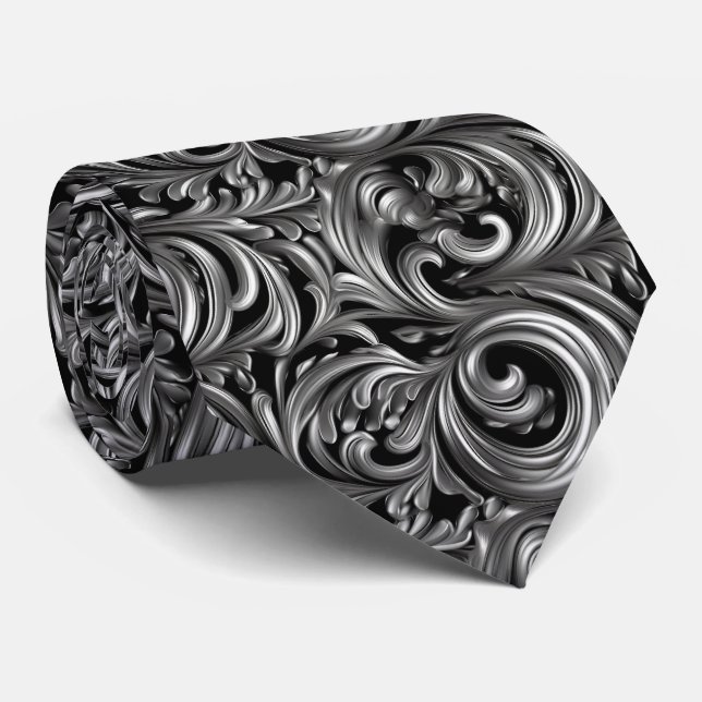 Liquid Elegance - Metallic Black liquid pattern Tie (Rolled)