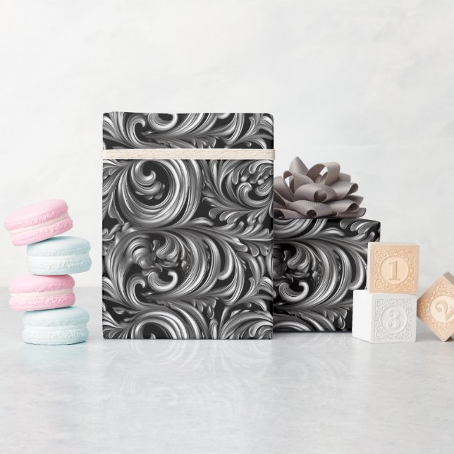 Liquid Elegance - Metallic Black liquid pattern Wrapping Paper (Baby Shower)