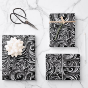 Liquid Elegance - Metallic Black liquid pattern Wrapping Paper Sheet