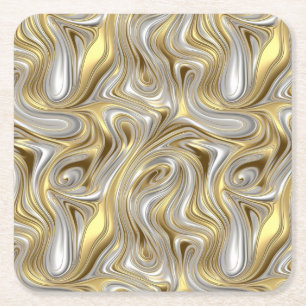 Liquid Elegance - Metallic liquid pattern Square Paper Coaster
