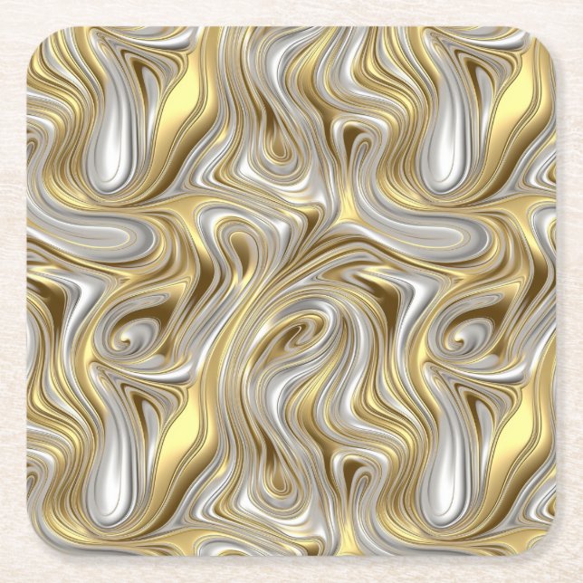 Liquid Elegance - Metallic liquid pattern Square Paper Coaster (Front)