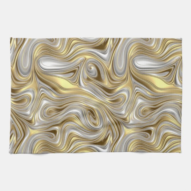 Liquid Elegance - Metallic liquid pattern Tea Towel (Horizontal)