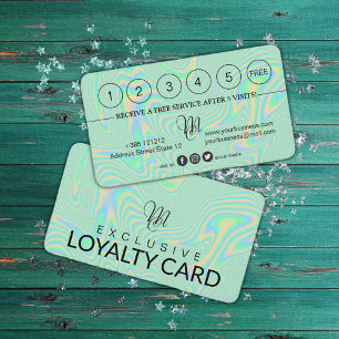 Liquid Faux Green Holographic Texture Loyalty Card