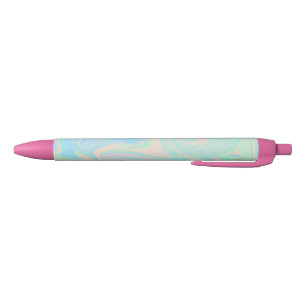 Liquid faux holographic iridescent texture black ink pen