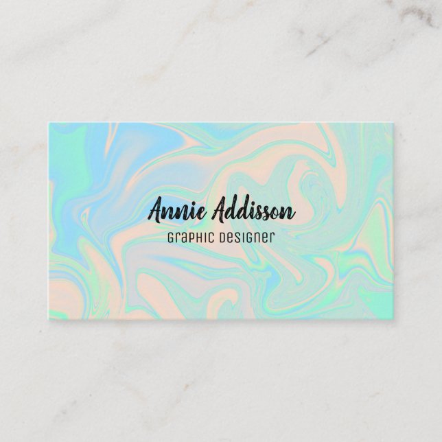 Liquid faux holographic iridescent texture business card (Front)
