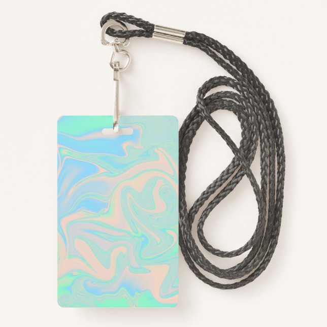 Liquid faux holographic iridescent texture ID badge (Front with Lanyard)