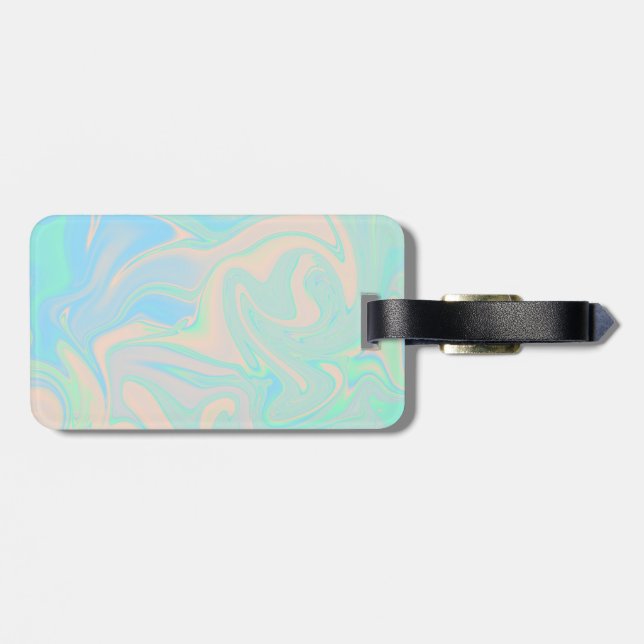 Liquid faux holographic iridescent texture luggage tag (Back Horizontal)