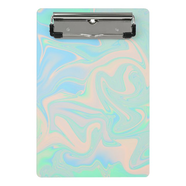Liquid faux holographic iridescent texture mini clipboard (Front)