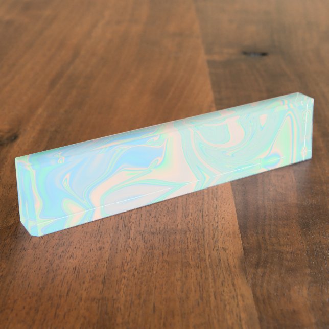 Liquid faux holographic iridescent texture nameplate (Side)