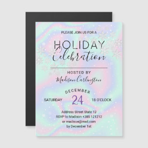 Liquid Faux Holographic Texture Snowflakes Magnetic Invitation