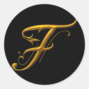 Liquid Gold F monogram Classic Round Sticker