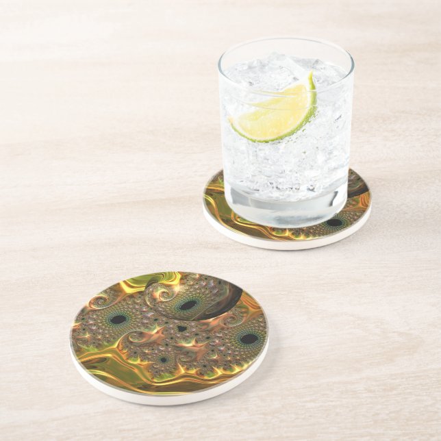 Liquid Gold Fractal Dream  Coaster (Side)
