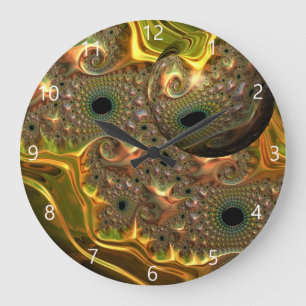 Liquid Gold Fractal Dream Large Clock